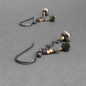 Green Tourmaline Earrings Chain Mixed Metals Sterling Silver Oxidized Gift for Her image 5