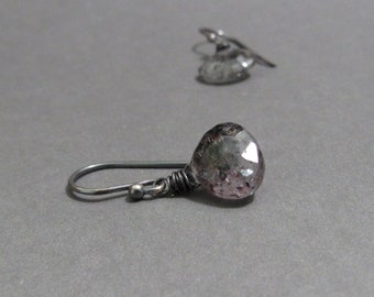 Moss Amethyst Earrings II Oxidized Sterling Silver Simple Petite Minimalist Gift for Wife