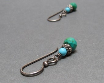 Turquoise Earrings Oxidized Sterling Silver Petite Small Gift for Girlfriend Gemstone Stack