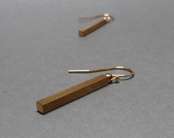 Brass Bar Earrings Minimalist Simple Gold Gift for Her Bar Charm