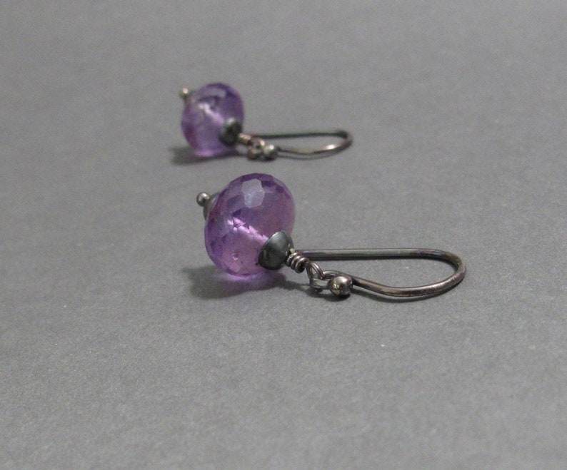 Purple Amethyst Earrings Oxidized Sterling Silver February Birthstone Gift for Her