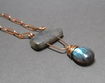 Labradorite Necklace Gold Paper Clip Chain Gift for Wife