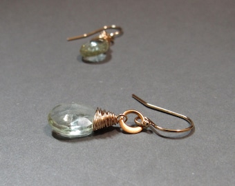 Prehnite Earrings Pale Green Gold Simple Minimalist Gift for Mom