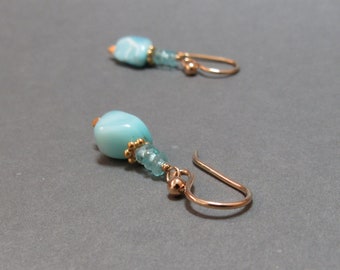 Amazonite Aqua Blue Earrings Apatite Gemstone Stack Gold Gift for Her