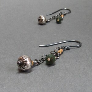 Green Tourmaline Earrings Chain Mixed Metals Sterling Silver Oxidized Gift for Her image 6