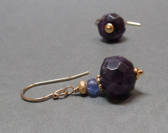 Amethyst Tanzanite Earrings Gold February Birthstone Gift for Her Gemstone Stack Holiday Jewelry