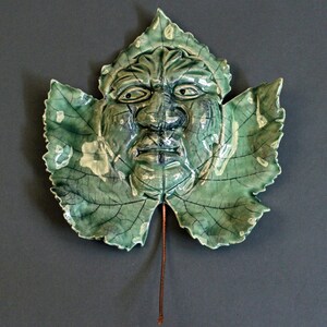 Grape Leaf Green Man-Ceramic Hanging Leaf Face
