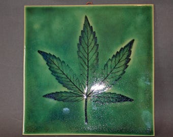 marijuana leaf 7"x7" hanging tile