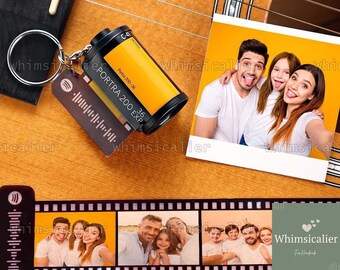 Gepersonaliseerde Spotify Code Camera Roll-sleutelhanger, Film Foto-sleutelhanger met muziekcode, Foto's Filmrol-sleutelhanger, Jubileumherdenkingscadeau