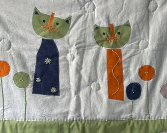 Baby Quilt Cats; handmade patchwork baby quilt