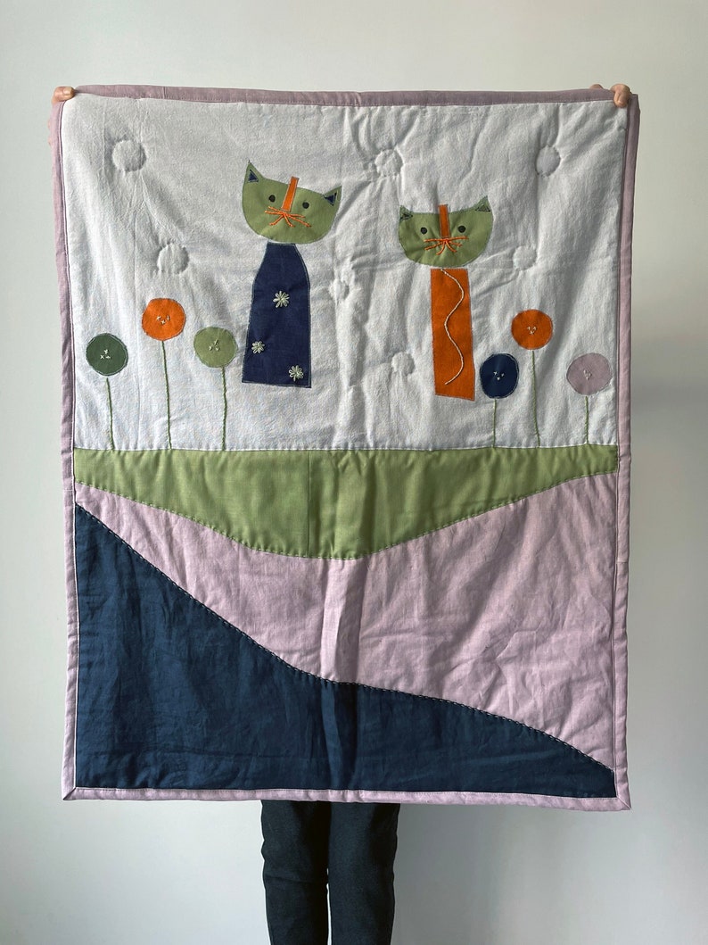 Baby Quilt Katzen handgemachte Patchwork Babydecke Bild 1