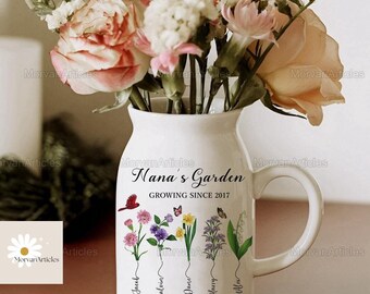 Flower Vase Gifts For Mom, Personalized Birth Month Flower Vase, Grandma's Garden Flower Vase, Custom Kids Name Flowers Vase