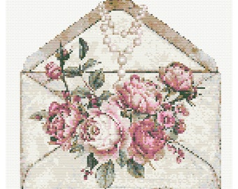 Beautiful Flowers From Open Envelope Cross Stitch Pattern, Modern Cross Stitch, PDF Pattern, Hand Embroidery, Shabby Chic,Modern Hoop Art