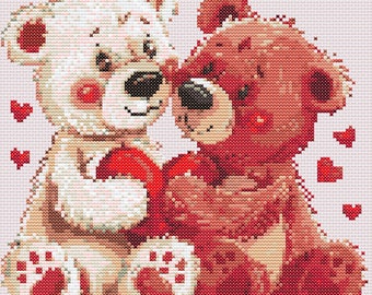 Cute Bears in love Cross Stitch Pattern PDF,Modern Cross Stitch, Hand Embroidery, Modern Hoop Art