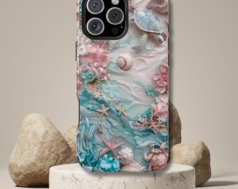 3D Sea Turtle iPhone Case: Ocean Coral Reef Design