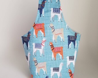 Llama Alpaca print large knitting project snap top pouch with flat bottom ready to ship