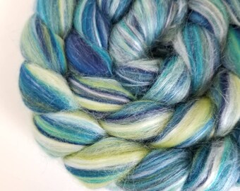 MERINO TUSSAH SILK blend top roving spinning fiber 'Poseidon' 4 oz