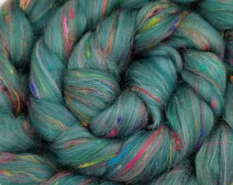 Silk Road Blend Spinning Fiber merino sari silk bamboo rayon top roving PRECIOUS JADE 4oz