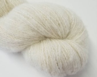 Paco Cloud soft FLUFFY alpaca blend hand dyed fingering weight yarn CUMULUS natural white 100 grams 437 yards