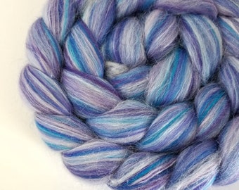 MERINO TUSSAH SILK blend top roving spinning fiber 'Neptune' 4 oz