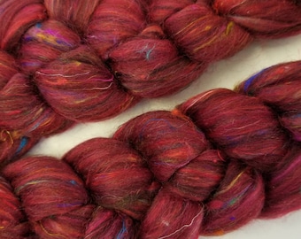 Silk Road Blend Spinning Fiber merino sari silk bamboo rayon top roving MOGOK RUBY 4oz
