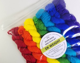 DK weight RAINBOW Mini Skein Set hand-dyed merino nylon yarn