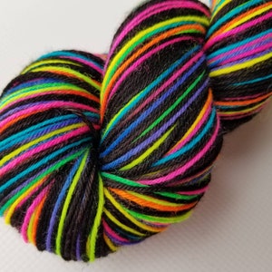 hand dyed fluorescent sock yarn superwash merino nylon fingering NEON LIGHTS 460 yds. GLOWS under black light