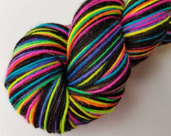 hand dyed fluorescent sock yarn superwash merino nylon fingering NEON LIGHTS 460 yds. GLOWS under black light