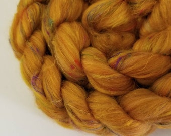 Silk Road Blend top spinning fiber merino sari silk bamboo roving GOLDEN SAFFRON 4 oz.