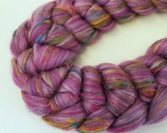 Silk Road Blend Spinning Fiber merino sari silk bamboo rayon top roving WILD ORCHID 4 oz