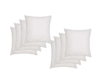 May include: A set of eight white square pillow inserts. The inserts are made of a soft, comfortable material and are perfect for adding a touch of comfort to any room.