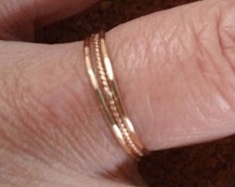 Set of 3, Delicate rings,  Thin Stacking Rings In 14K Gold Filled or Sterling Silver Diamond Faceted and Twisted Combo SRAJD