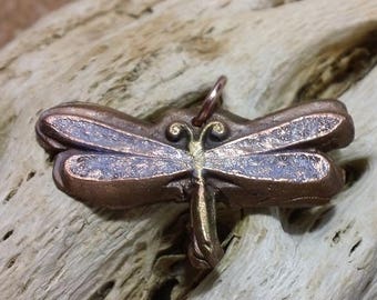Copper Dragonfly Charm, Dragonfly Necklace, Iridescent Coloring, Solid Copper, Oxidized and Colored, Coated