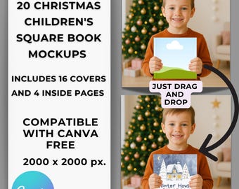 Christmas Children's Square Book Mockup Bundle – 20 Editable Canva Templates 16 Covers + 4 Inside Pages