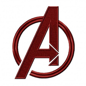 May include: A red stylized letter A with a circle around it. The letter A is in the center of the circle. The circle has a double border.