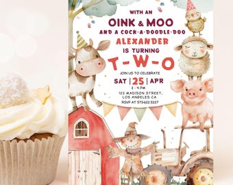 Farm Birthday Invitation: Barnyard Animals Party Theme Editable Template, Digital Download