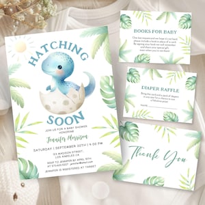 Pacchetto di inviti per baby shower con dinosauri MODIFICABILI, invito per la schiusa imminente, modello digitale stampabile a tema dinosauro maschio, download immediato BSI31