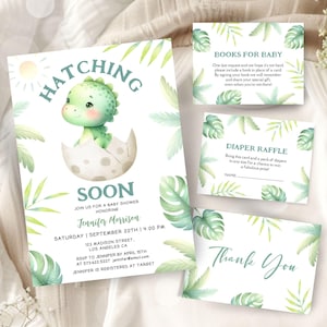 Set di inviti per baby shower con dinosauri MODIFICABILI, bundle di inviti per la schiusa imminente, modello stampabile per baby shower con bambino giurassico, download immediato BSI32