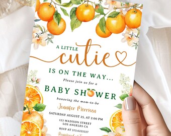 Little Cutie Baby Shower Invitation, Orange Clementine Citrus Theme Editable Template (Digital Download)