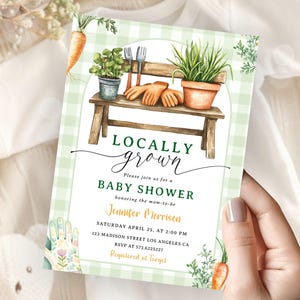 Locally Grown Baby Shower Invitation: Farmers Market Theme Editable Template, Digital Download