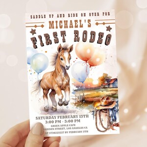 First Rodeo Birthday Invitation: Cowboy Western Party Editable Template, Digital Download