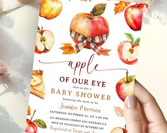 Apple of Our Eye Baby Shower Invitation: Fall Theme, Editable Template (Digital Download)