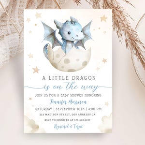 Dragon Baby Shower Invitation Boy: Fairy Hatching Soon Theme Editable Template, Digital Download