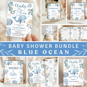 EDITABLE Ocean Baby Shower Invitation BUNDLE,Under The Sea Baby Shower Invite Set Boy,Whale Blue Sea Animals,Digital Template,Download BSI37