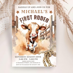 First Rodeo Birthday Invitation: Wild West Cowboy Western Party Editable Template, Digital Download