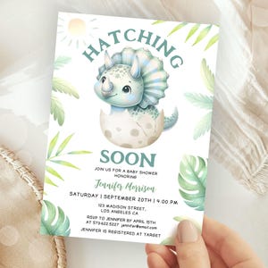 EDITABLE Dinosaur Baby Shower Invitation,Boy Dino Hatching Soon Invite,Dinosaur Baby Shower Themed Digital Template,Instant Download BSI33