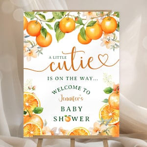 Little Cutie Baby Shower Welcome Sign: Orange Citrus Theme Editable Template, Digital Download