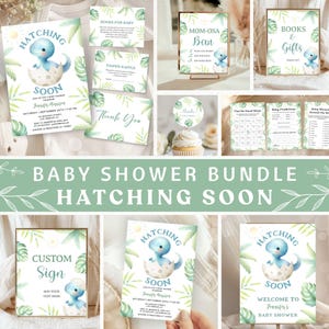 EDITABLE Hatching Soon Baby Shower BUNDLE Template,Dinsaur Baby Shower Invitation Set, Cute Dino Theme Invite Set Boy,Digital Download BSI31