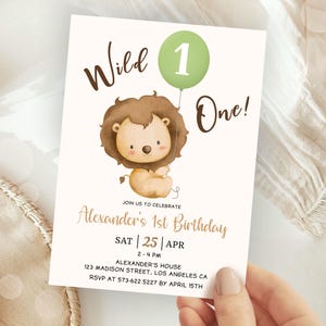 EDITABLE Safari Birthday Invitation,Wild One 1st Birthday Invite,Wild Jungle Animal,Lion Boy Party,Printable Template,Instant Download BKI61