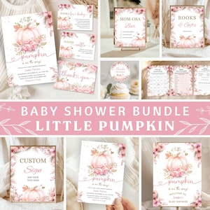 Little Pumpkin Baby Shower Bundle: Pink Herbst Thema Spiele & Dekore, bearbeitbare Vorlage, digitaler Download